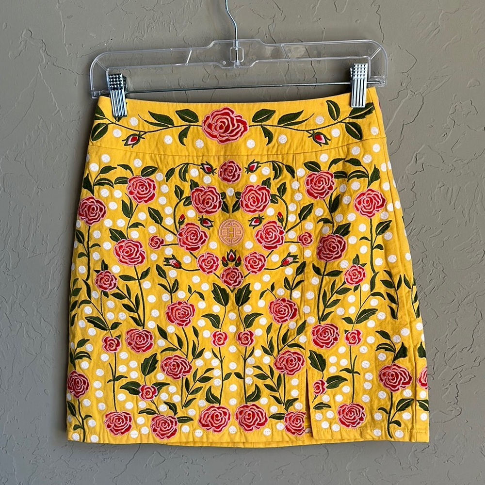 Herencia Collection‎ Floral Embroidered Yellow Skirt size small colorful